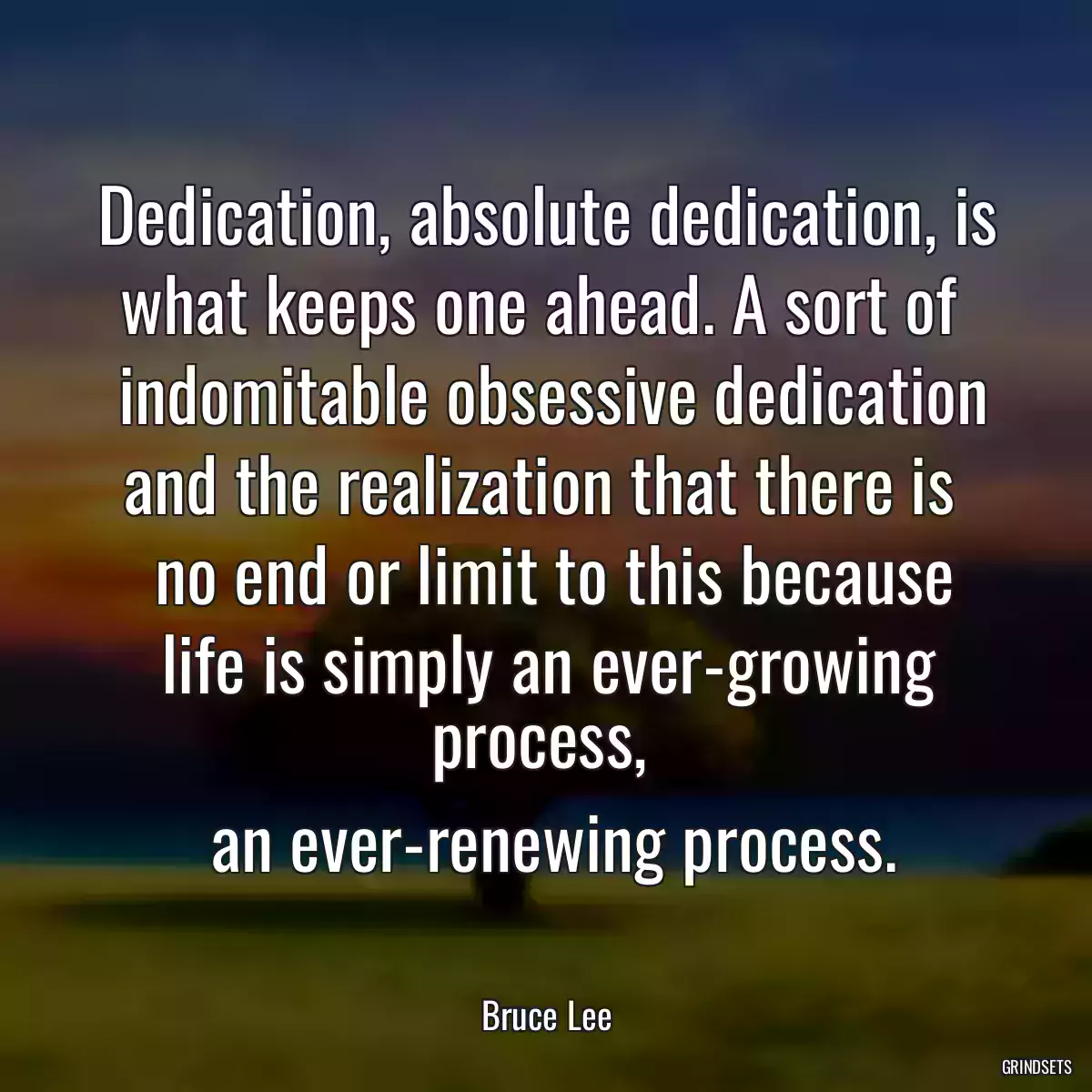 Dedication, absolute dedication, is what keeps one ahead. A sort of 
 indomitable obsessive dedication and the realization that there is 
 no end or limit to this because life is simply an ever-growing process, 
 an ever-renewing process.