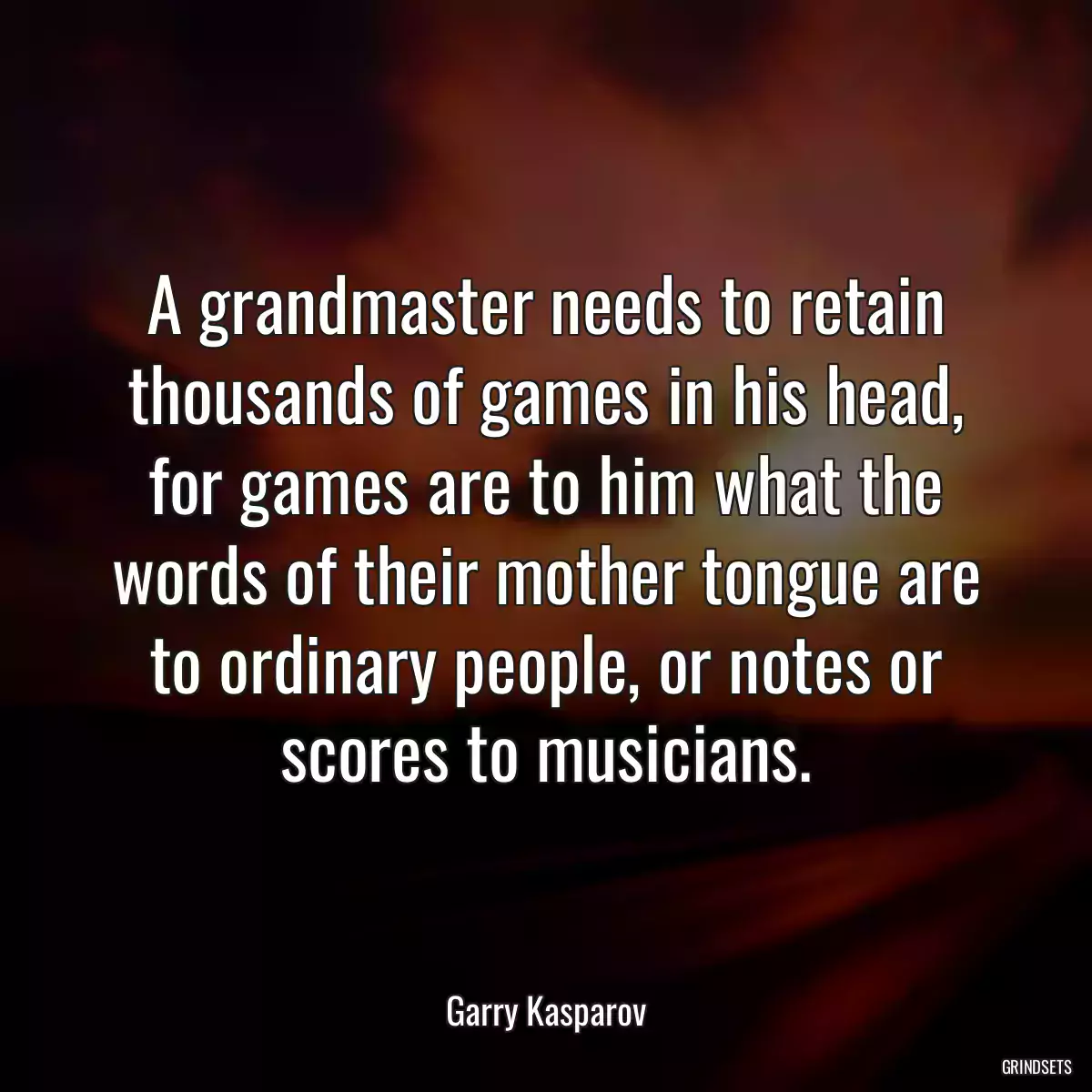 A grandmaster needs to retain thousands of games in his head, for games are to him what the words of their mother tongue are to ordinary people, or notes or scores to musicians.