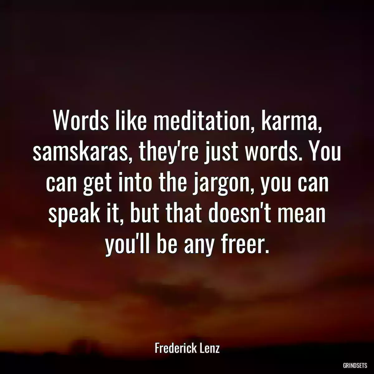 Words like meditation, karma, samskaras, they\'re just words. You can get into the jargon, you can speak it, but that doesn\'t mean you\'ll be any freer.