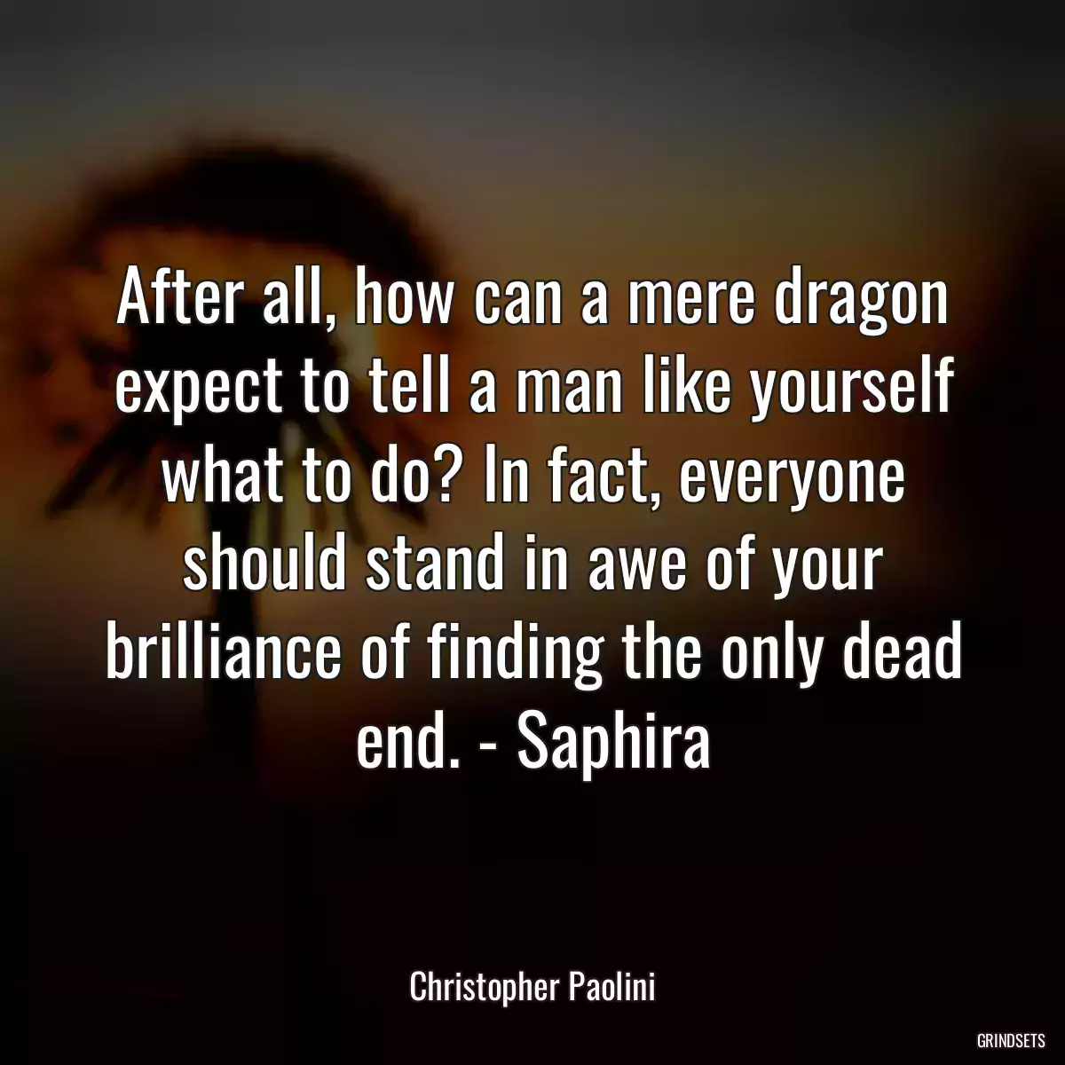 After all, how can a mere dragon expect to tell a man like yourself what to do? In fact, everyone should stand in awe of your brilliance of finding the only dead end. - Saphira