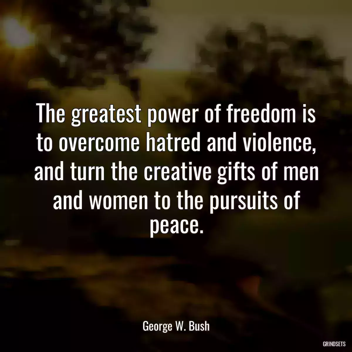 The greatest power of freedom is to overcome hatred and violence, and turn the creative gifts of men and women to the pursuits of peace.