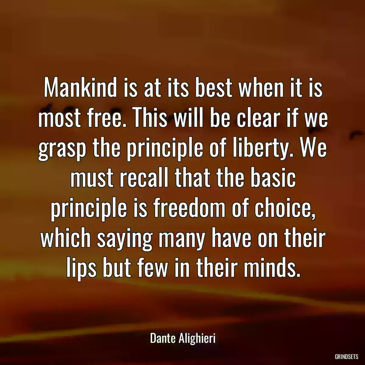 Mankind is at its best when it is most free. This will be clear if we grasp the principle of liberty. We must recall that the basic principle is freedom of choice, which saying many have on their lips but few in their minds.