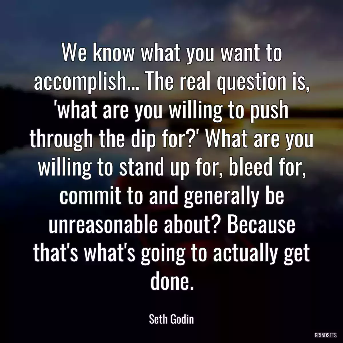 We know what you want to accomplish... The real question is, \'what are you willing to push through the dip for?\' What are you willing to stand up for, bleed for, commit to and generally be unreasonable about? Because that\'s what\'s going to actually get done.