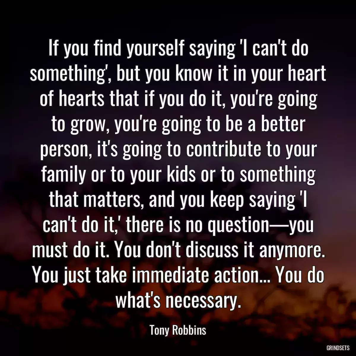 If you find yourself saying \'I can\'t do something\', but you know it in your heart of hearts that if you do it, you\'re going to grow, you\'re going to be a better person, it\'s going to contribute to your family or to your kids or to something that matters, and you keep saying \'I can\'t do it,\' there is no question—you must do it. You don\'t discuss it anymore. You just take immediate action... You do what\'s necessary.