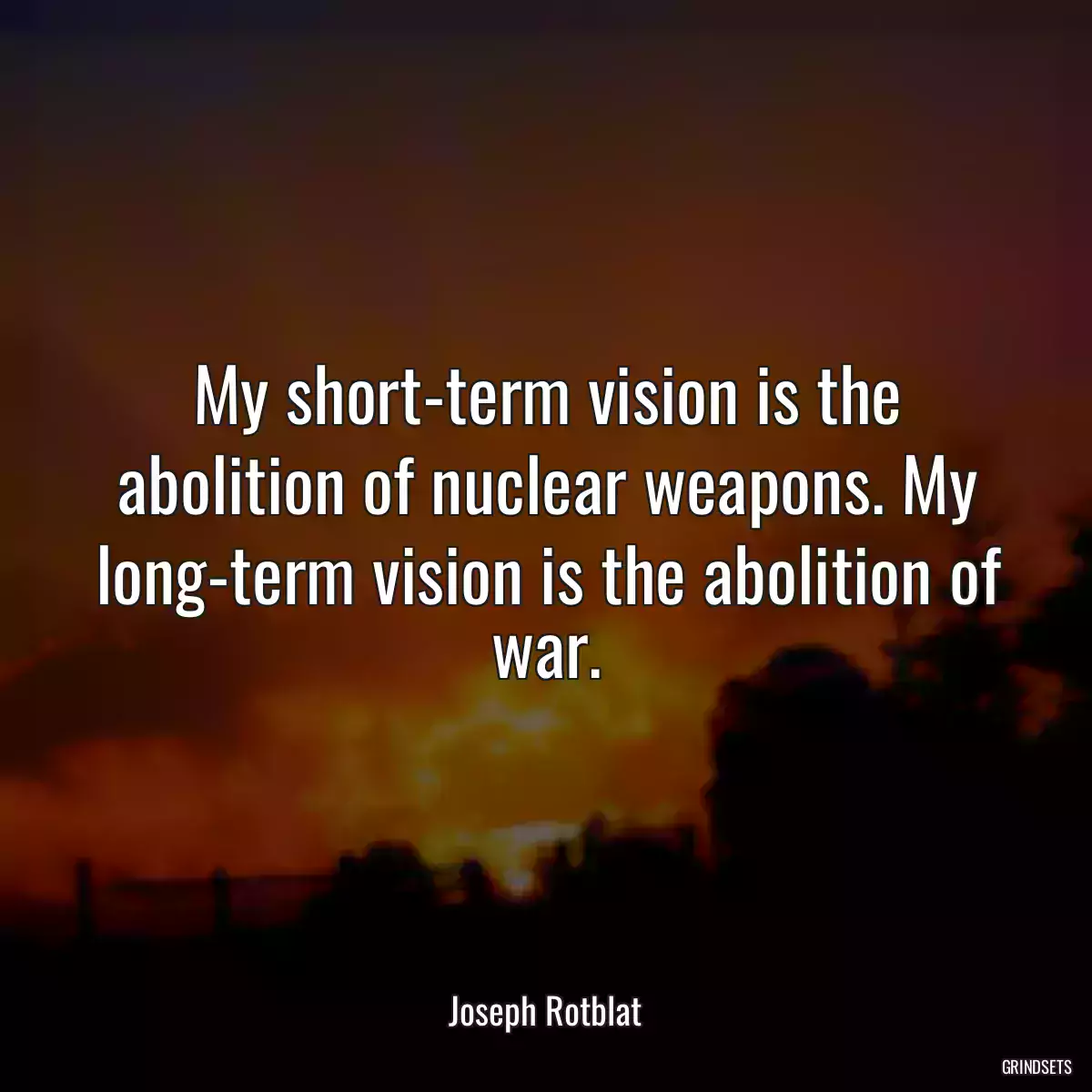 My short-term vision is the abolition of nuclear weapons. My long-term vision is the abolition of war.