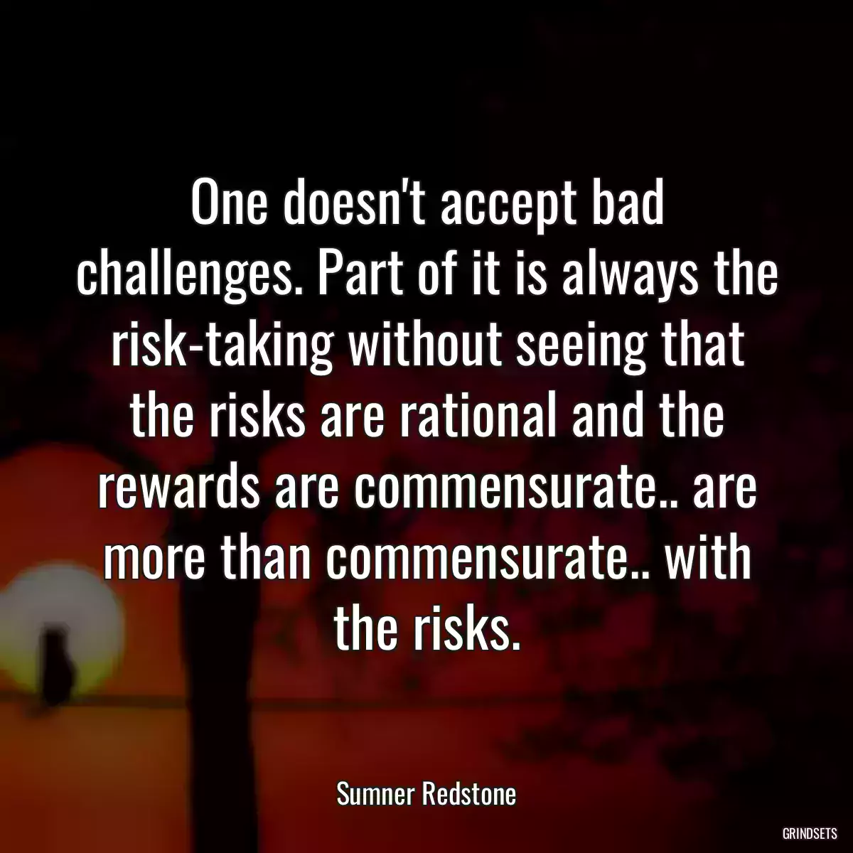 One doesn\'t accept bad challenges. Part of it is always the risk-taking without seeing that the risks are rational and the rewards are commensurate.. are more than commensurate.. with the risks.