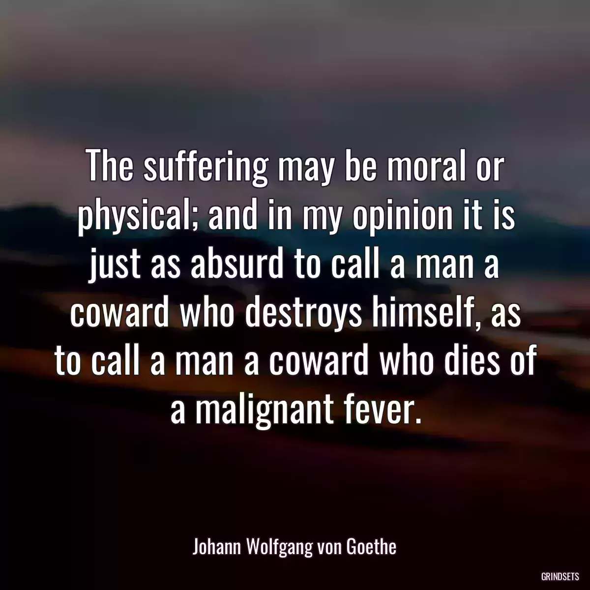 The suffering may be moral or physical; and in my opinion it is just as absurd to call a man a coward who destroys himself, as to call a man a coward who dies of a malignant fever.