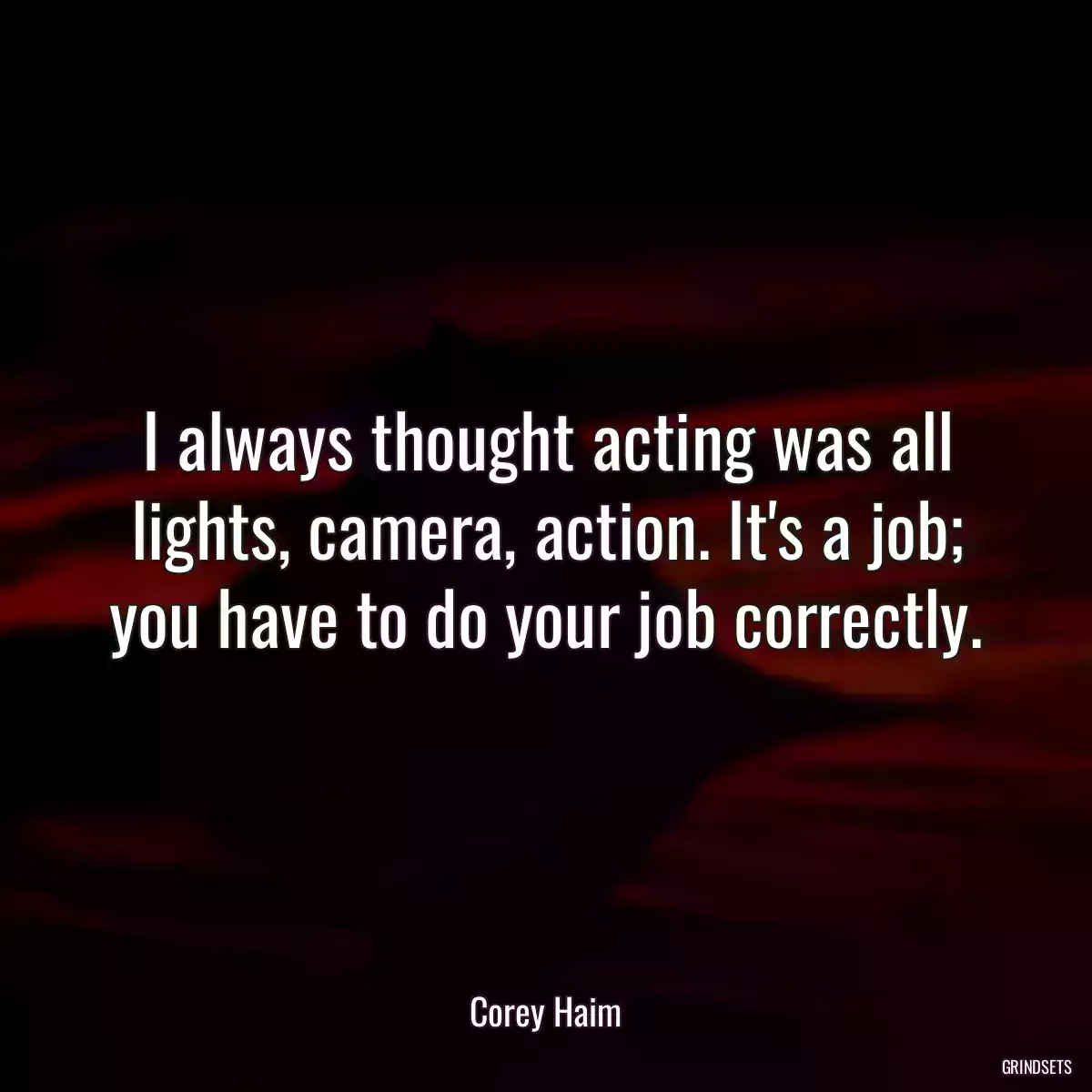 I always thought acting was all lights, camera, action. It\'s a job; you have to do your job correctly.