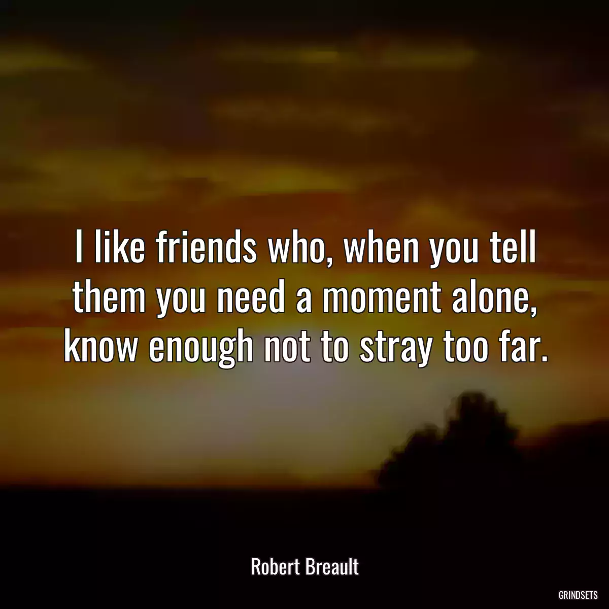 I like friends who, when you tell them you need a moment alone, know enough not to stray too far.