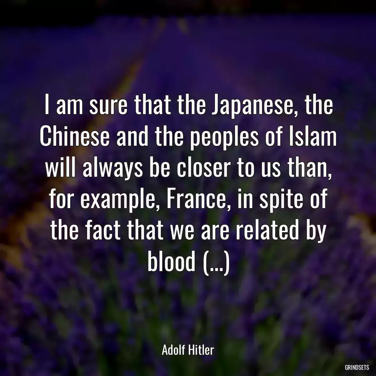 I am sure that the Japanese, the Chinese and the peoples of Islam will always be closer to us than, for example, France, in spite of the fact that we are related by blood (...)