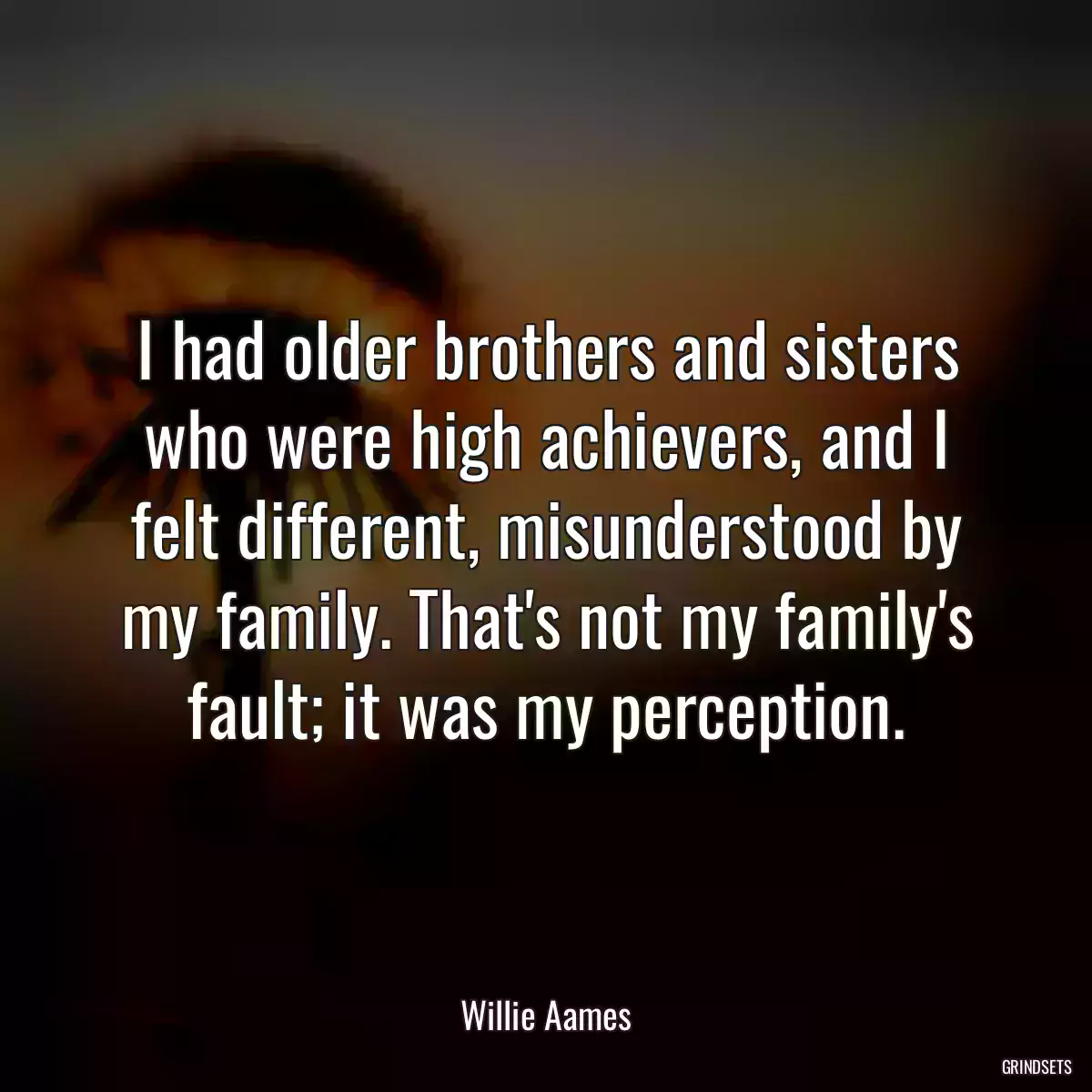 I had older brothers and sisters who were high achievers, and I felt different, misunderstood by my family. That\'s not my family\'s fault; it was my perception.