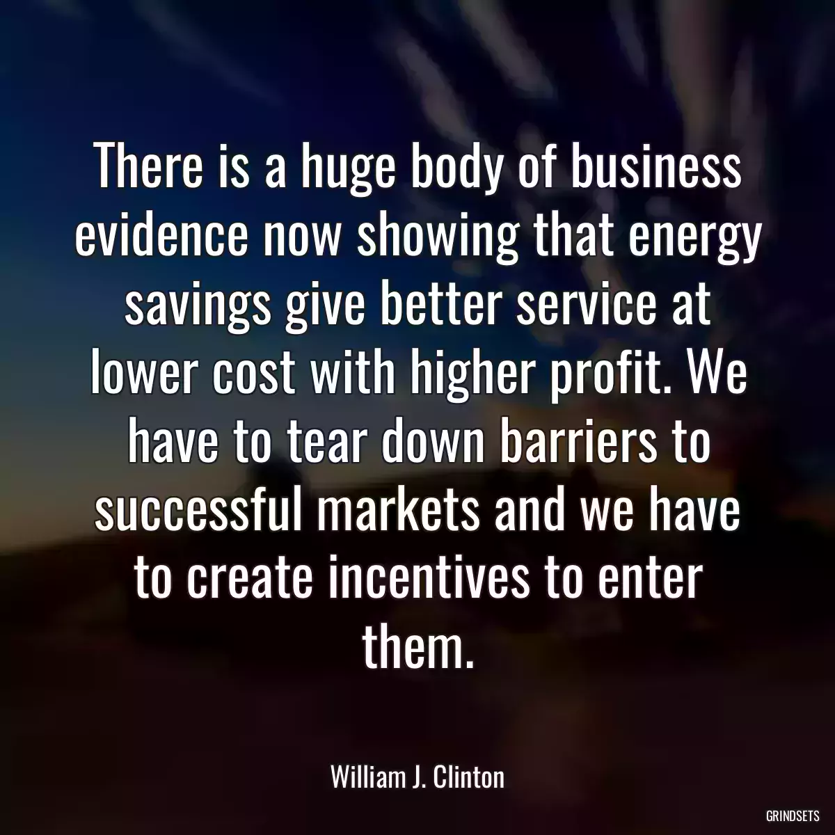 There is a huge body of business evidence now showing that energy savings give better service at lower cost with higher profit. We have to tear down barriers to successful markets and we have to create incentives to enter them.