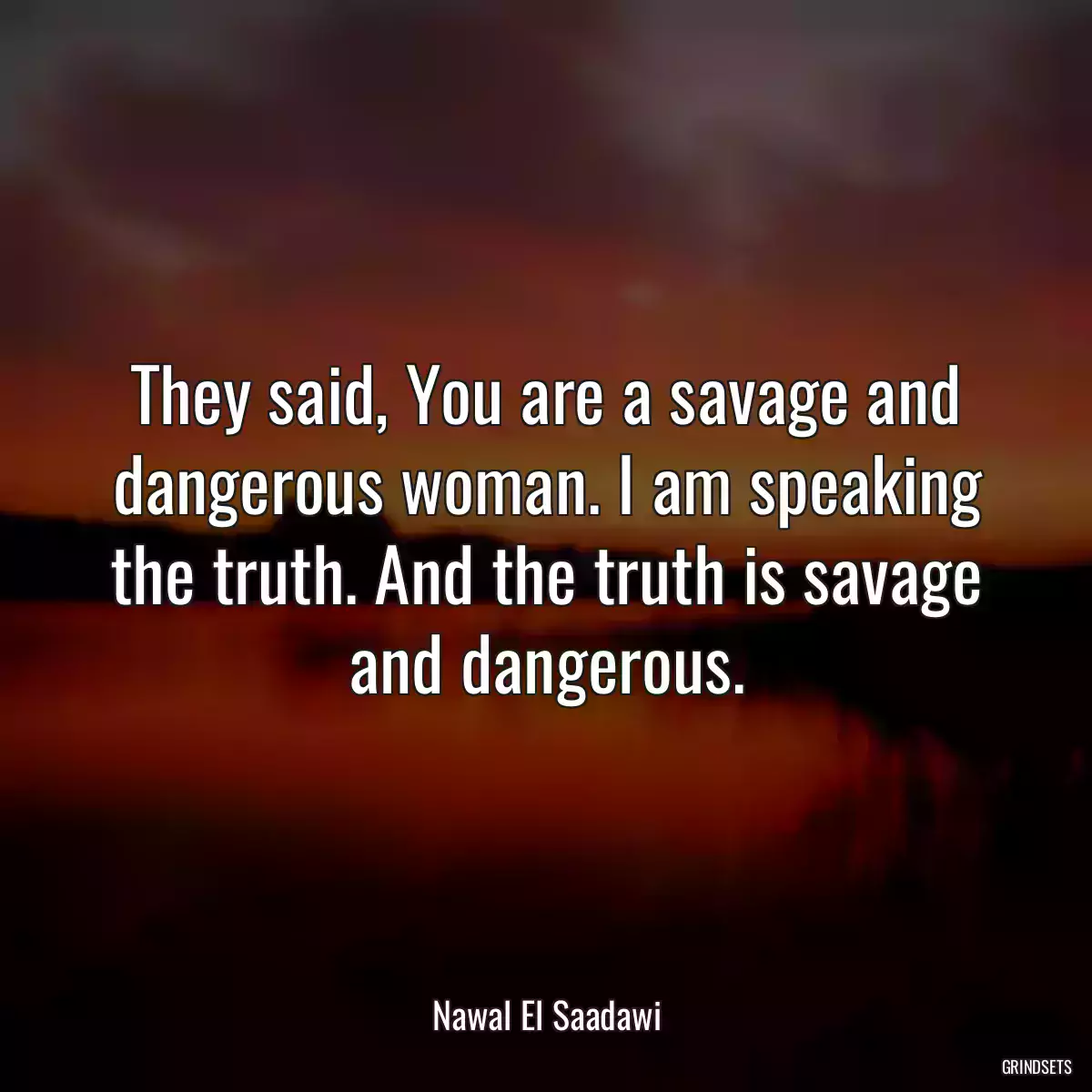 They said, You are a savage and dangerous woman. I am speaking the truth. And the truth is savage and dangerous.