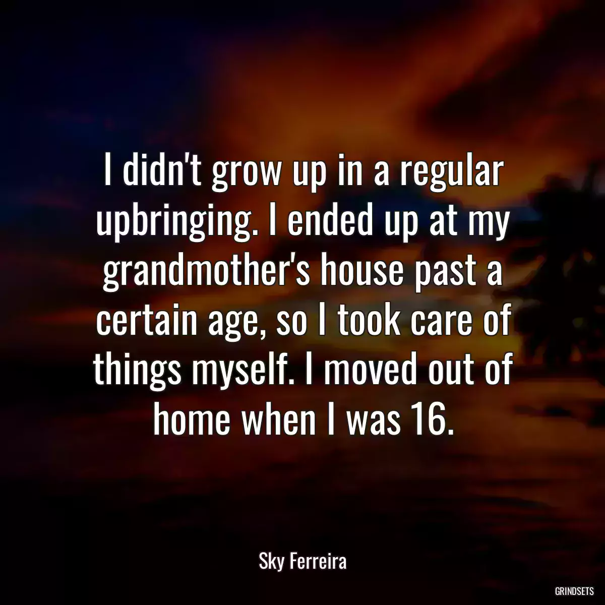 I didn\'t grow up in a regular upbringing. I ended up at my grandmother\'s house past a certain age, so I took care of things myself. I moved out of home when I was 16.