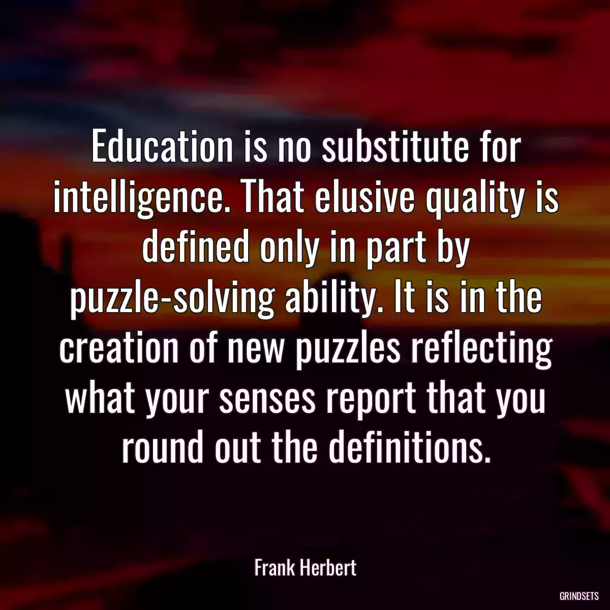 Education is no substitute for intelligence. That elusive quality is defined only in part by puzzle-solving ability. It is in the creation of new puzzles reflecting what your senses report that you round out the definitions.