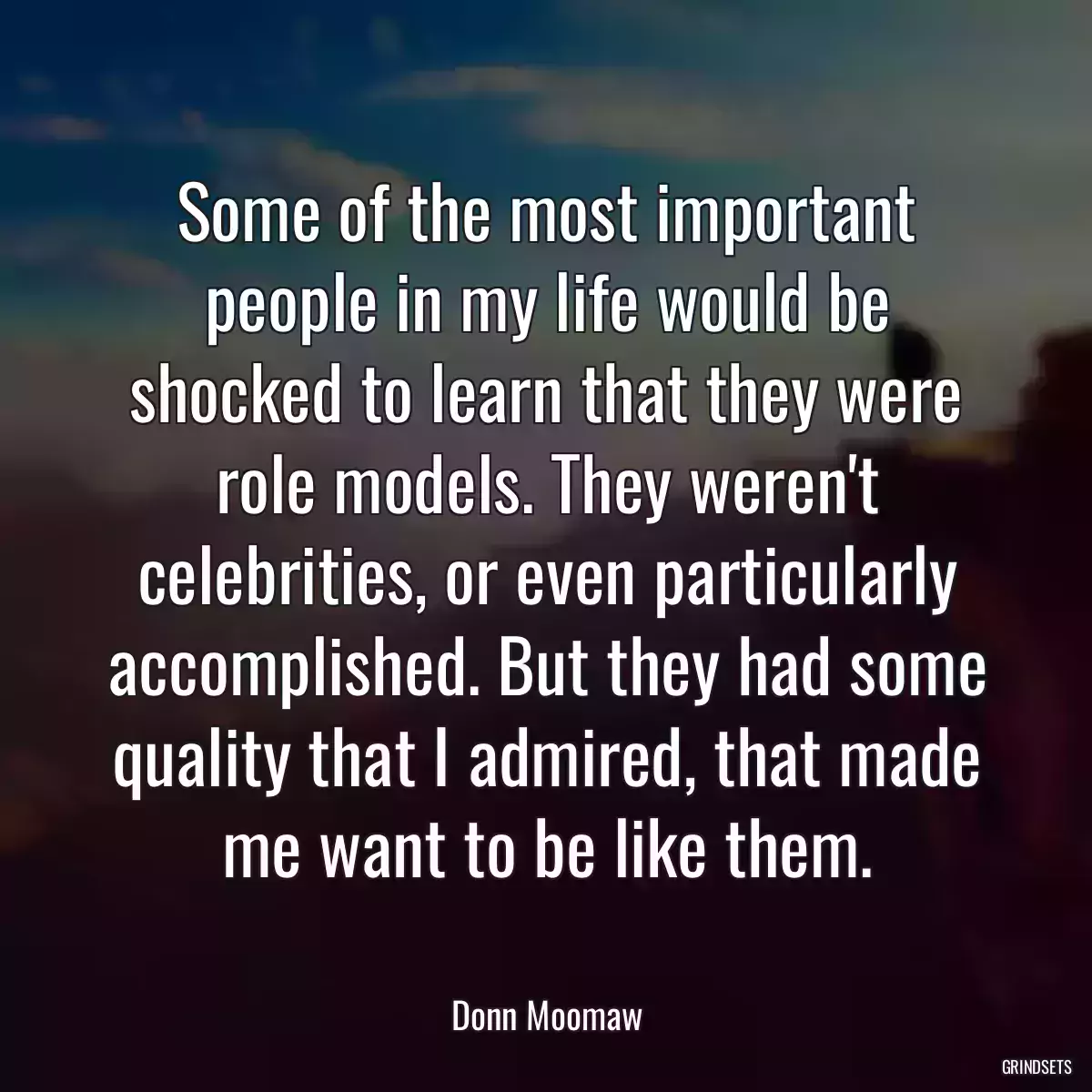 Some of the most important people in my life would be shocked to learn that they were role models. They weren\'t celebrities, or even particularly accomplished. But they had some quality that I admired, that made me want to be like them.