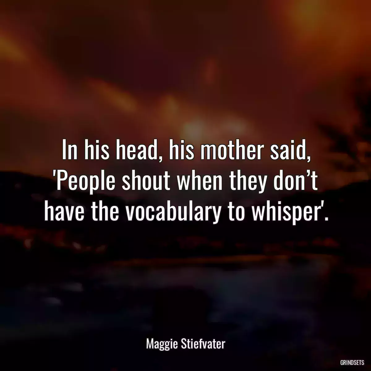 In his head, his mother said, \'People shout when they don’t have the vocabulary to whisper\'.