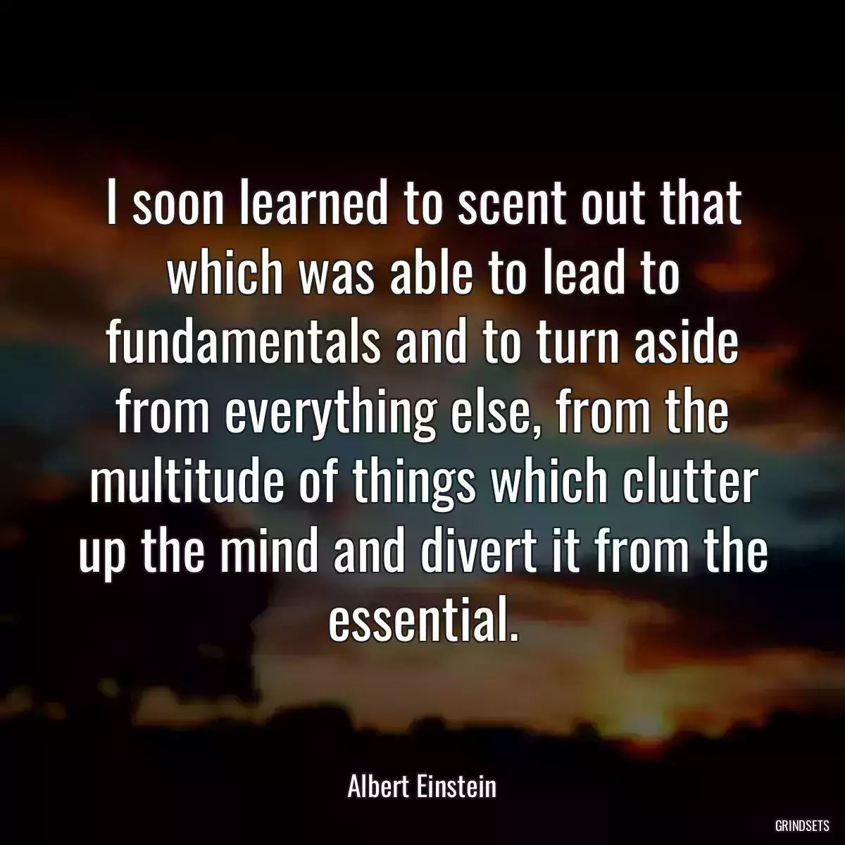 I soon learned to scent out that which was able to lead to fundamentals and to turn aside from everything else, from the multitude of things which clutter up the mind and divert it from the essential.