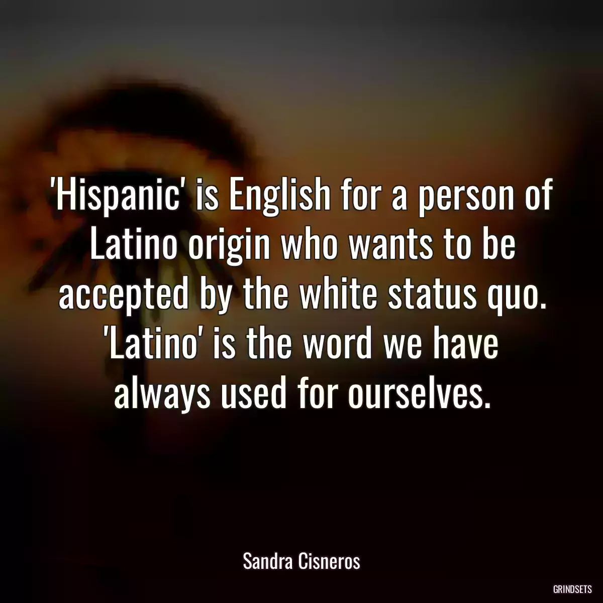 \'Hispanic\' is English for a person of Latino origin who wants to be accepted by the white status quo. \'Latino\' is the word we have always used for ourselves.