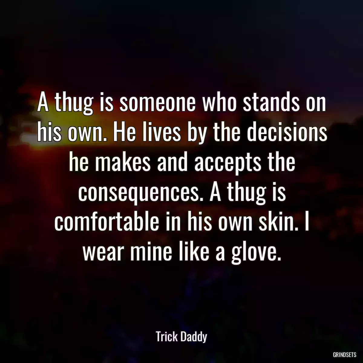 A thug is someone who stands on his own. He lives by the decisions he makes and accepts the consequences. A thug is comfortable in his own skin. I wear mine like a glove.