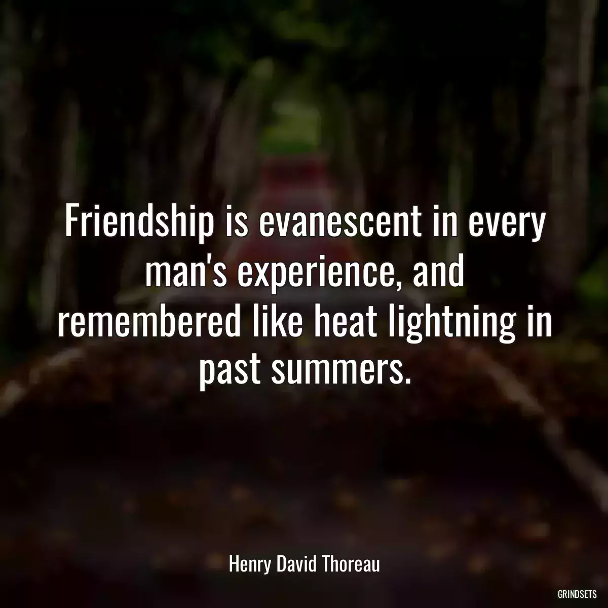 Friendship is evanescent in every man\'s experience, and remembered like heat lightning in past summers.