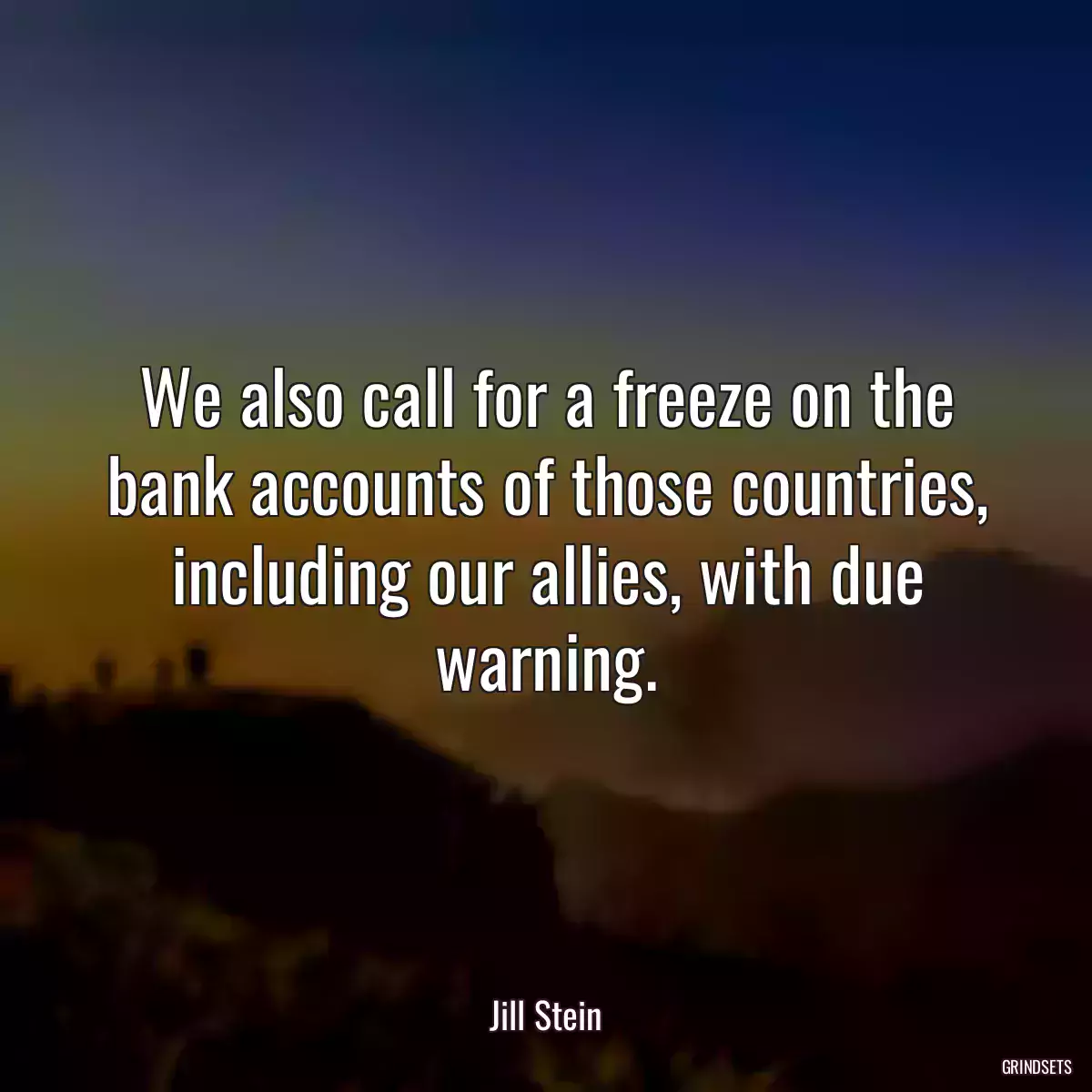 We also call for a freeze on the bank accounts of those countries, including our allies, with due warning.