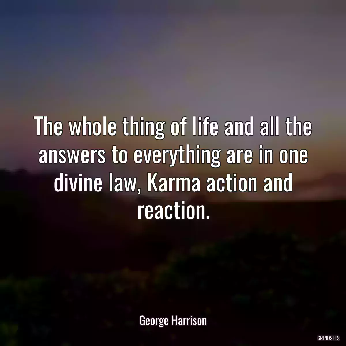 The whole thing of life and all the answers to everything are in one divine law, Karma action and reaction.