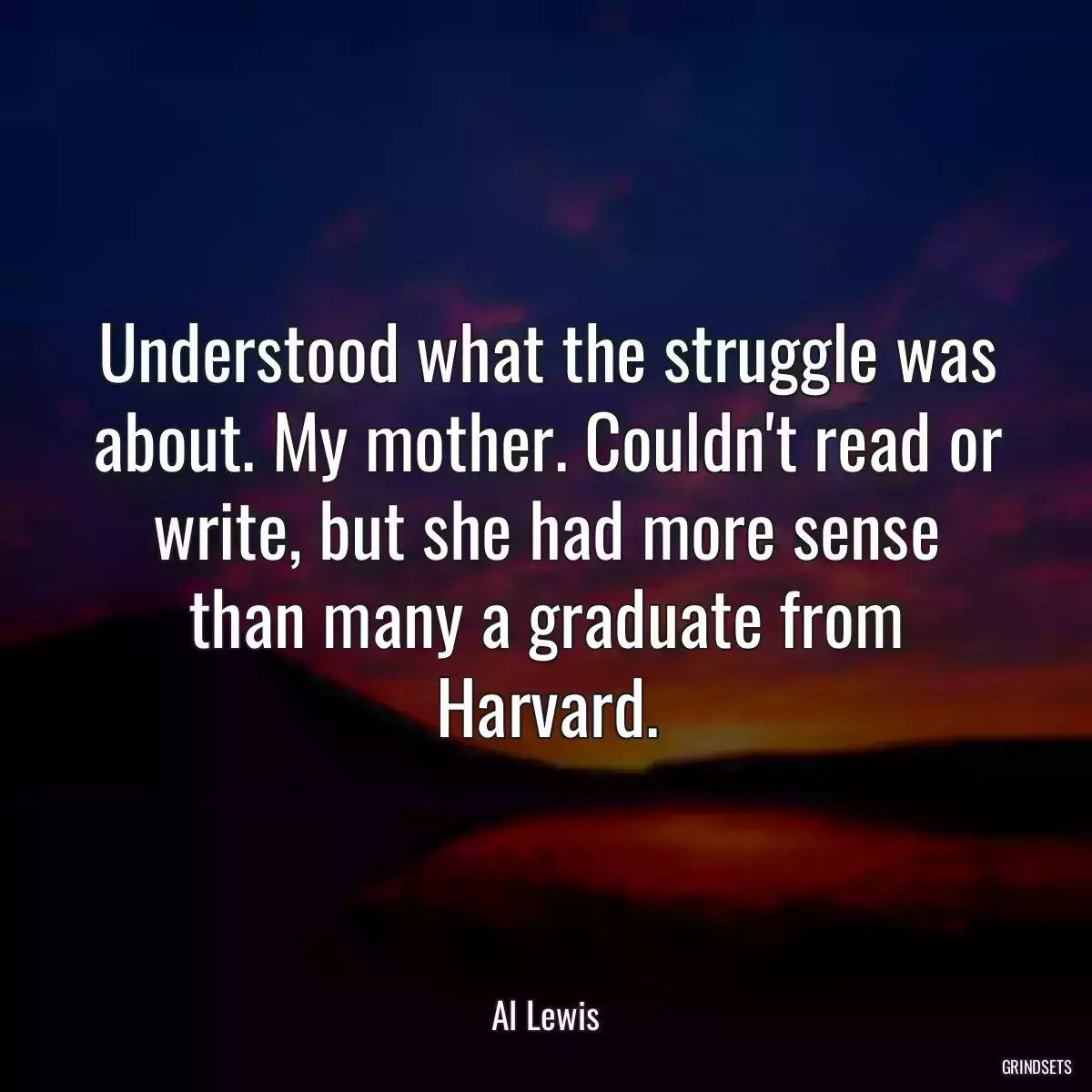 Understood what the struggle was about. My mother. Couldn\'t read or write, but she had more sense than many a graduate from Harvard.