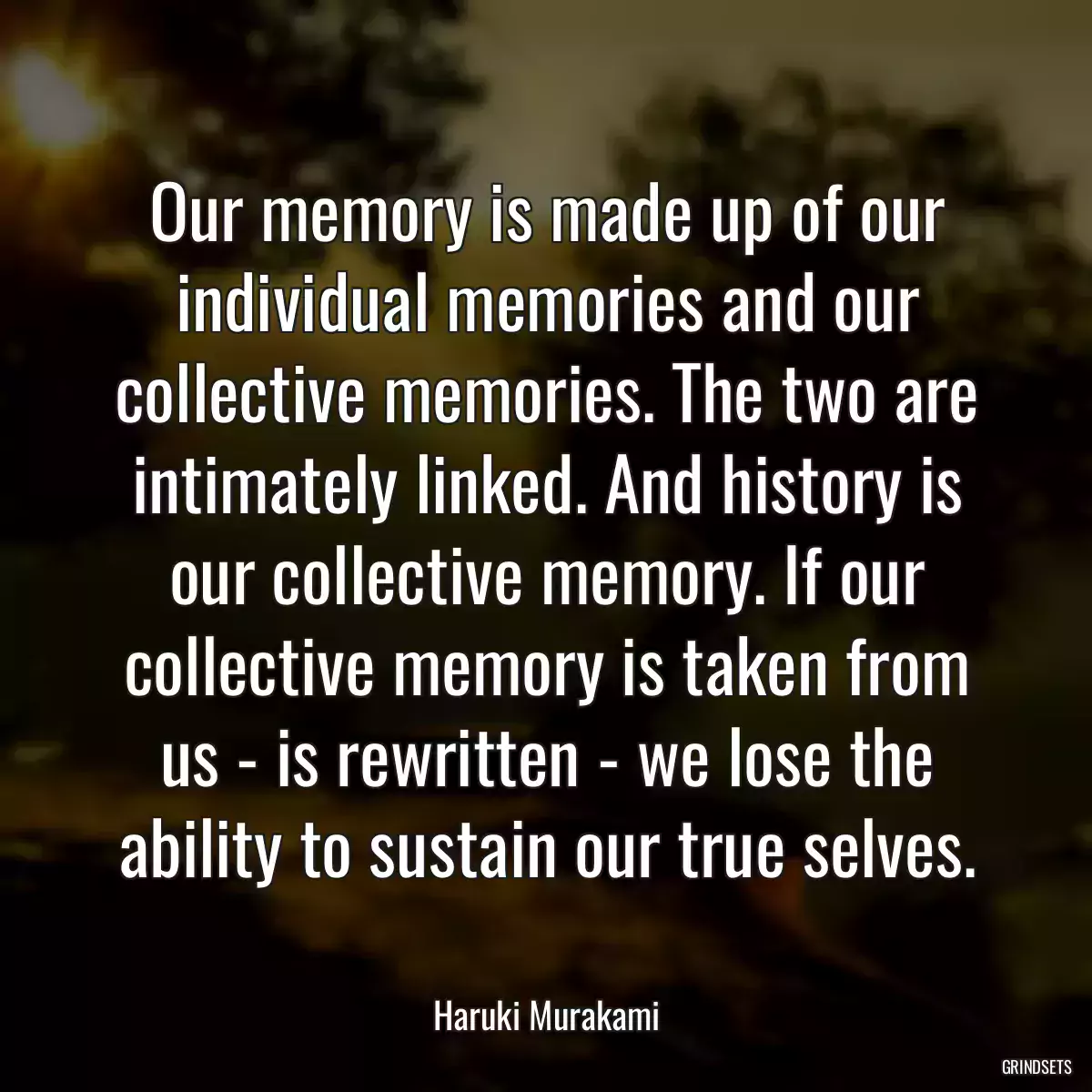 Our memory is made up of our individual memories and our collective memories. The two are intimately linked. And history is our collective memory. If our collective memory is taken from us - is rewritten - we lose the ability to sustain our true selves.