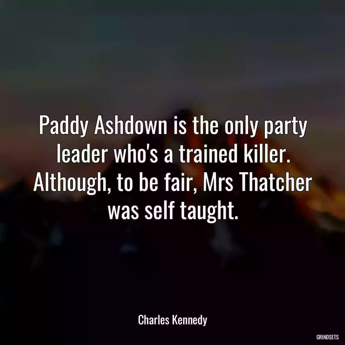 Paddy Ashdown is the only party leader who\'s a trained killer. Although, to be fair, Mrs Thatcher was self taught.