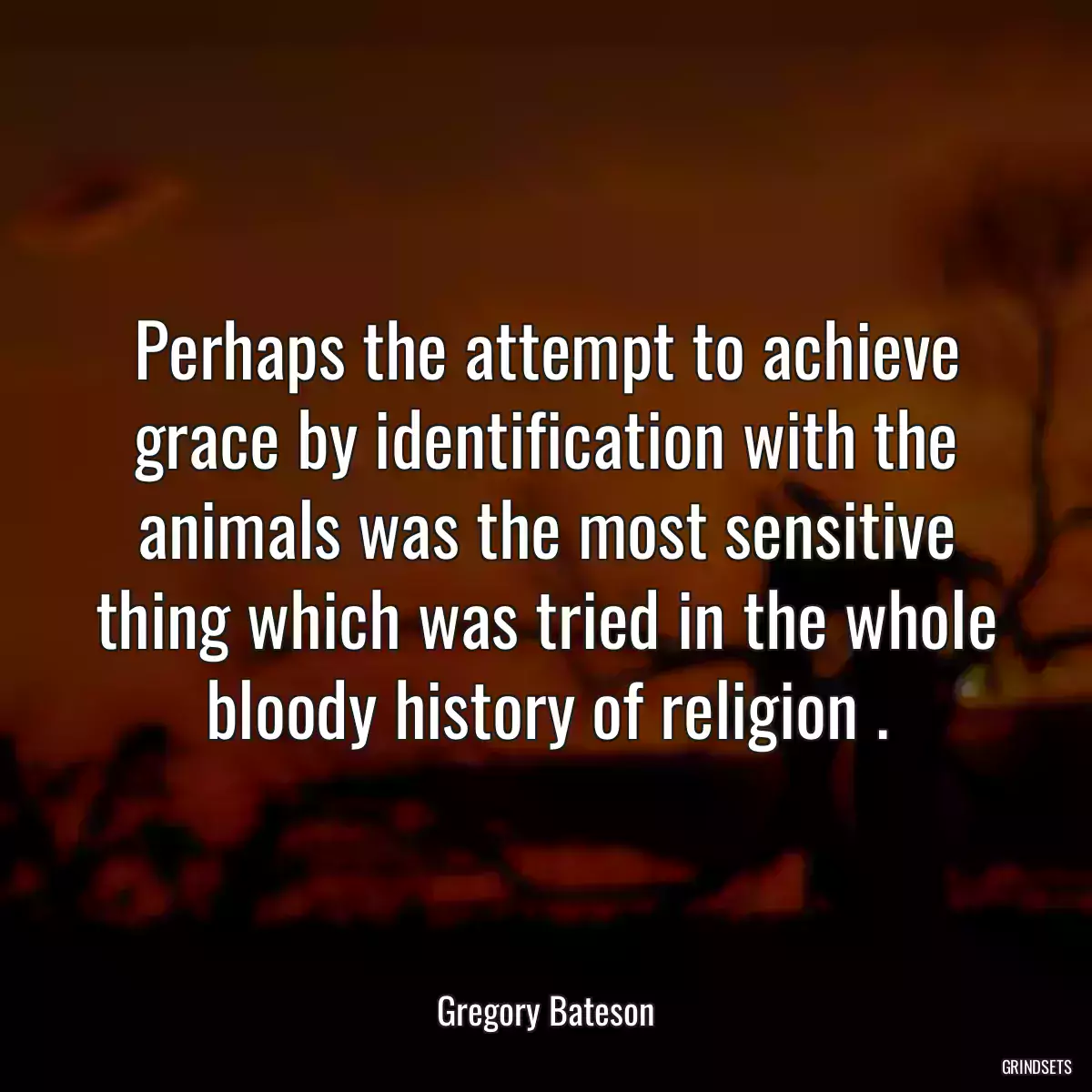 Perhaps the attempt to achieve grace by identification with the animals was the most sensitive thing which was tried in the whole bloody history of religion .