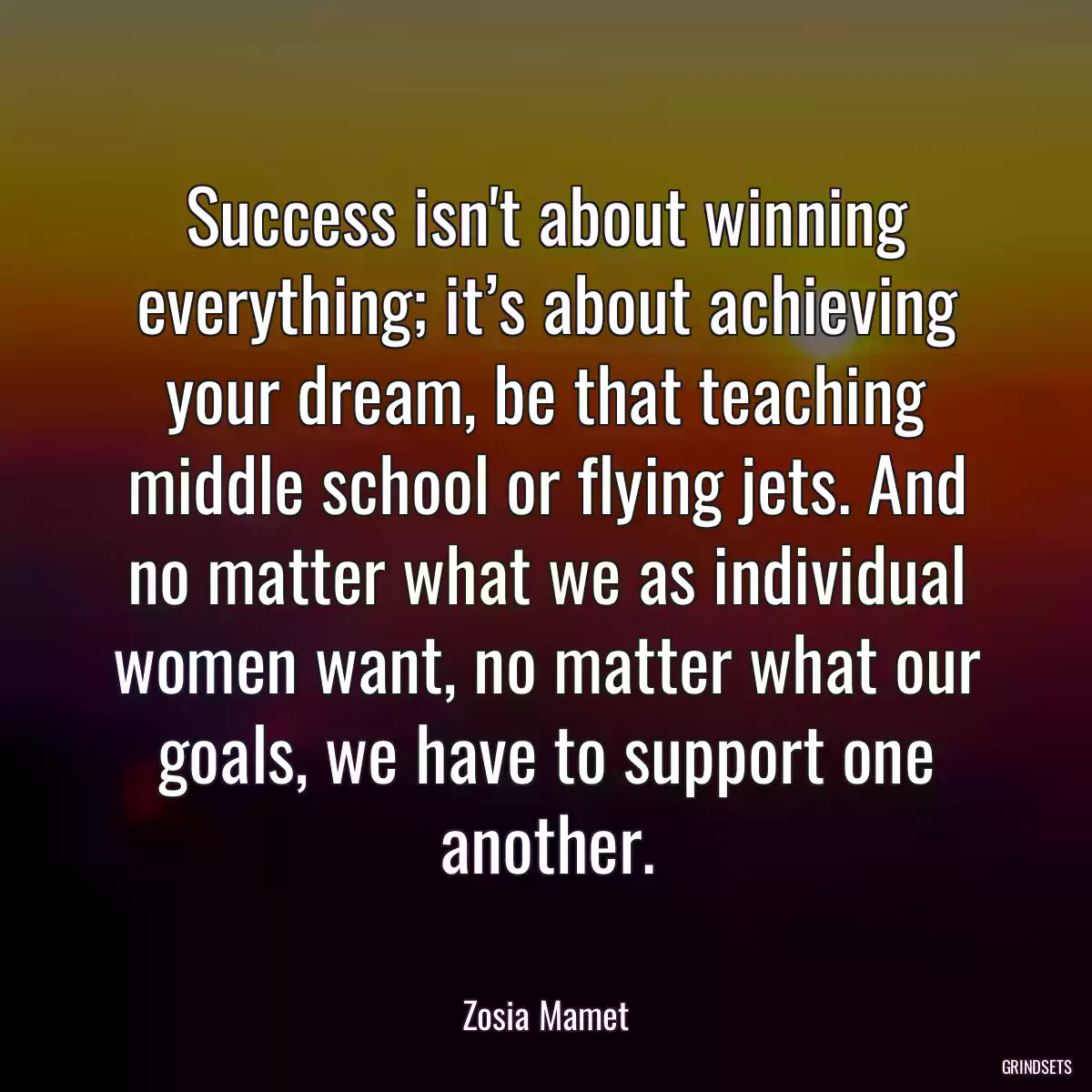 Success isn\'t about winning everything; it’s about achieving your dream, be that teaching middle school or flying jets. And no matter what we as individual women want, no matter what our goals, we have to support one another.