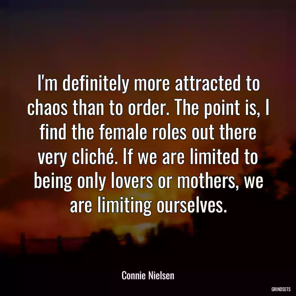 I\'m definitely more attracted to chaos than to order. The point is, I find the female roles out there very cliché. If we are limited to being only lovers or mothers, we are limiting ourselves.