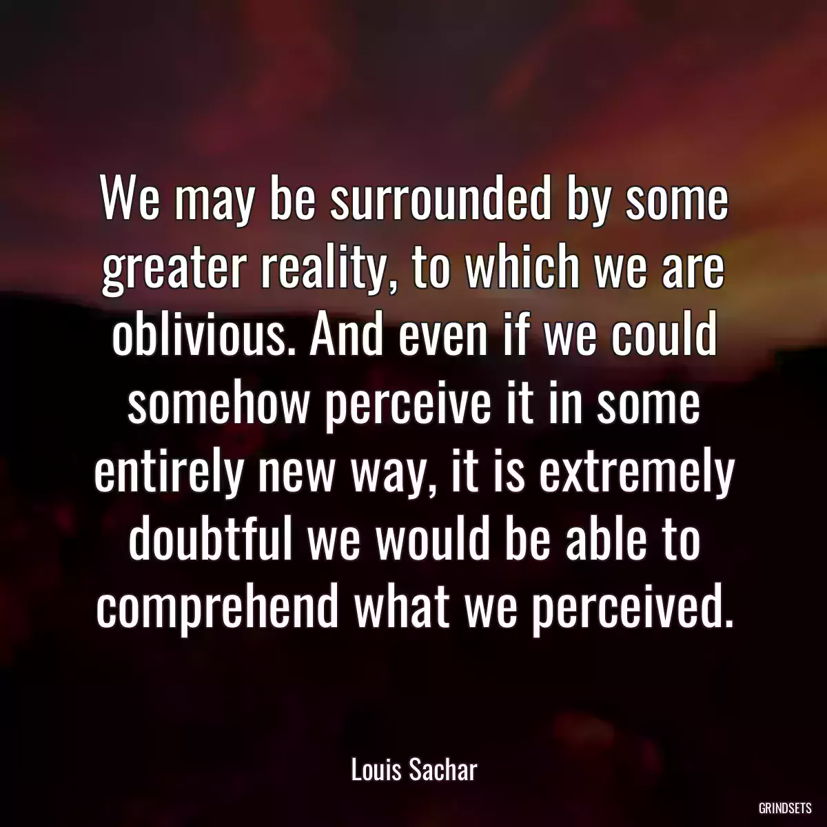 We may be surrounded by some greater reality, to which we are oblivious. And even if we could somehow perceive it in some entirely new way, it is extremely doubtful we would be able to comprehend what we perceived.