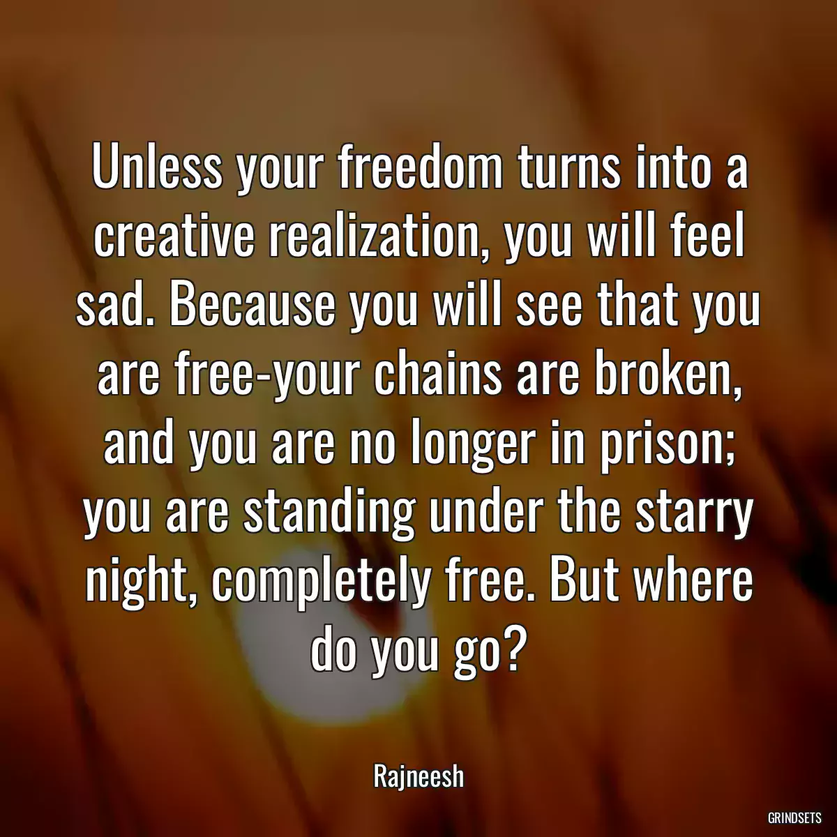 Unless your freedom turns into a creative realization, you will feel sad. Because you will see that you are free-your chains are broken, and you are no longer in prison; you are standing under the starry night, completely free. But where do you go?