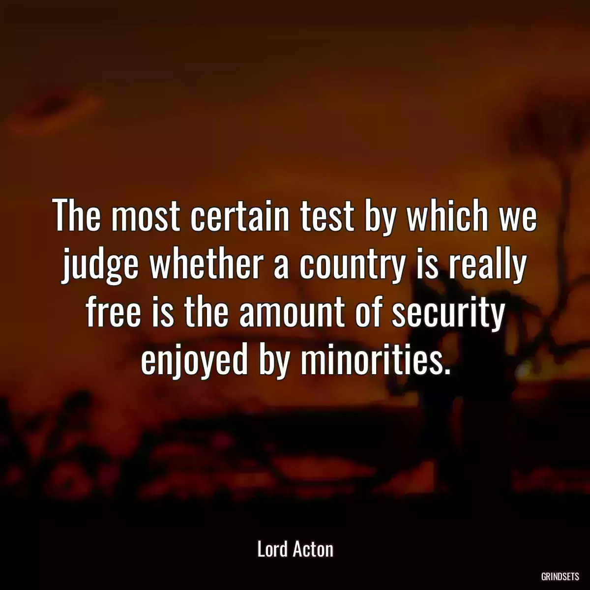 The most certain test by which we judge whether a country is really free is the amount of security enjoyed by minorities.