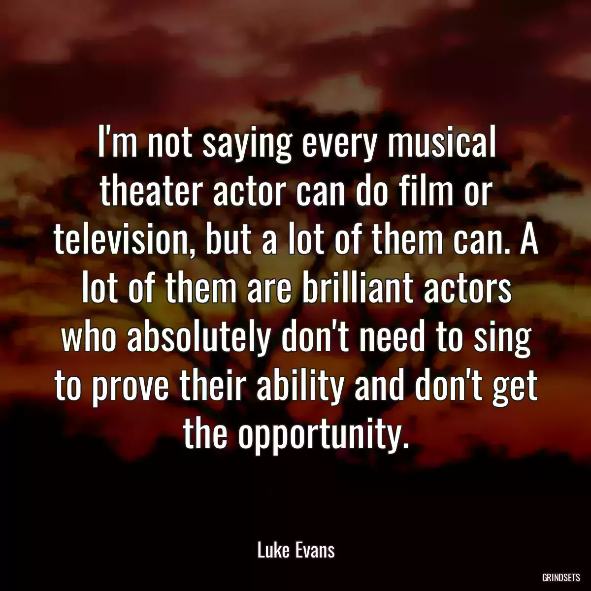 I\'m not saying every musical theater actor can do film or television, but a lot of them can. A lot of them are brilliant actors who absolutely don\'t need to sing to prove their ability and don\'t get the opportunity.