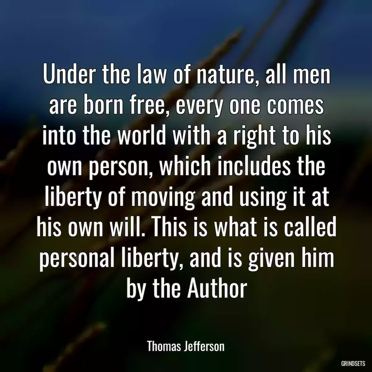Under the law of nature, all men are born free, every one comes into the world with a right to his own person, which includes the liberty of moving and using it at his own will. This is what is called personal liberty, and is given him by the Author