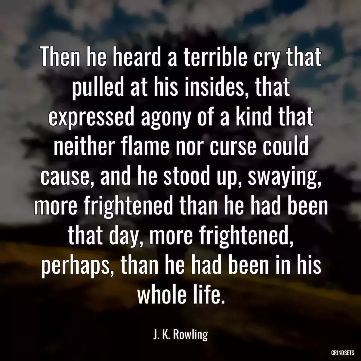 Then he heard a terrible cry that pulled at his insides, that expressed agony of a kind that neither flame nor curse could cause, and he stood up, swaying, more frightened than he had been that day, more frightened, perhaps, than he had been in his whole life.