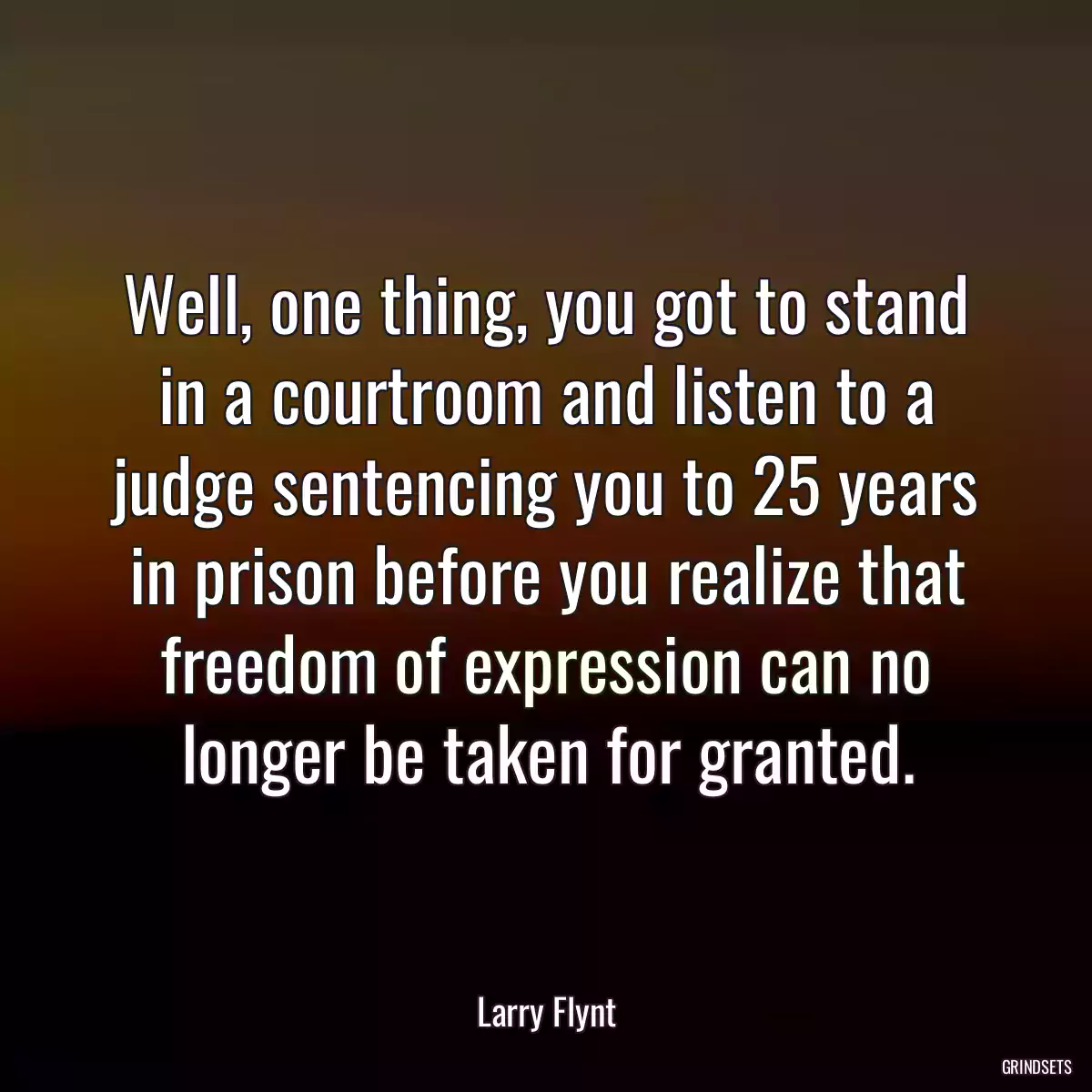 Well, one thing, you got to stand in a courtroom and listen to a judge sentencing you to 25 years in prison before you realize that freedom of expression can no longer be taken for granted.