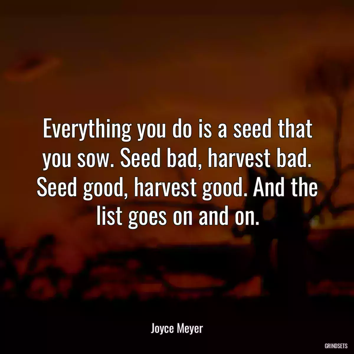 Everything you do is a seed that you sow. Seed bad, harvest bad. Seed good, harvest good. And the list goes on and on.