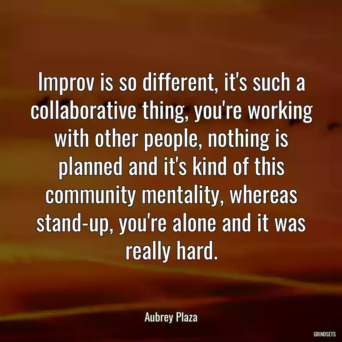 Improv is so different, it\'s such a collaborative thing, you\'re working with other people, nothing is planned and it\'s kind of this community mentality, whereas stand-up, you\'re alone and it was really hard.