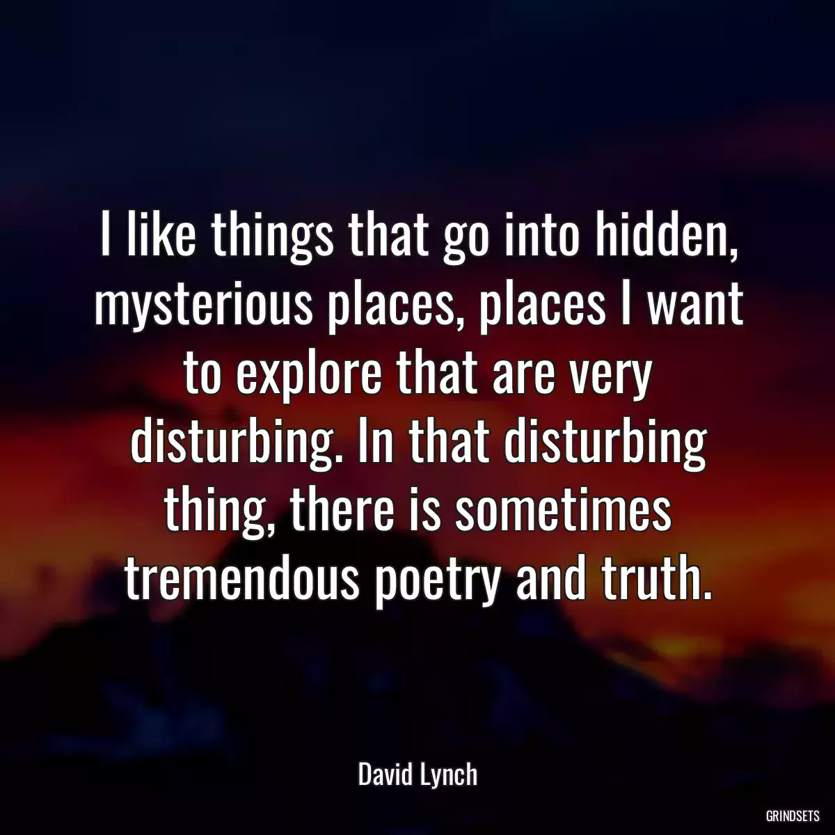 I like things that go into hidden, mysterious places, places I want to explore that are very disturbing. In that disturbing thing, there is sometimes tremendous poetry and truth.