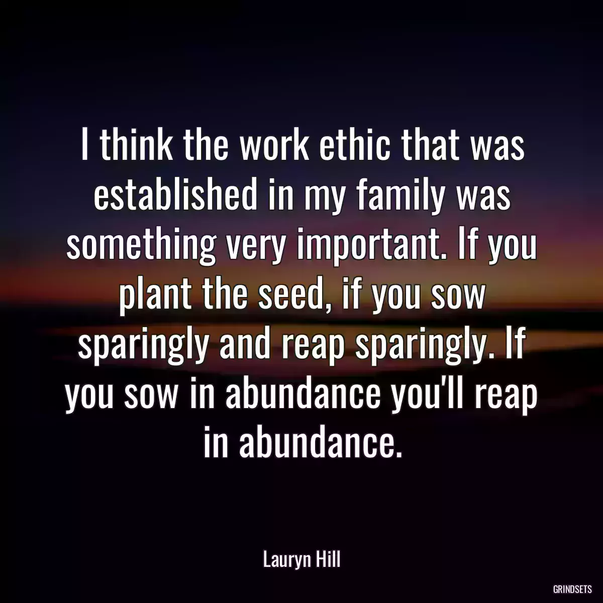 I think the work ethic that was established in my family was something very important. If you plant the seed, if you sow sparingly and reap sparingly. If you sow in abundance you\'ll reap in abundance.