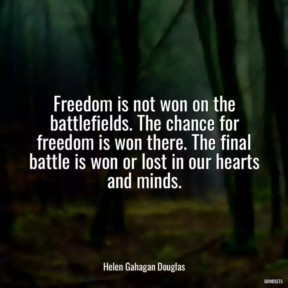 Freedom is not won on the battlefields. The chance for freedom is won there. The final battle is won or lost in our hearts and minds.