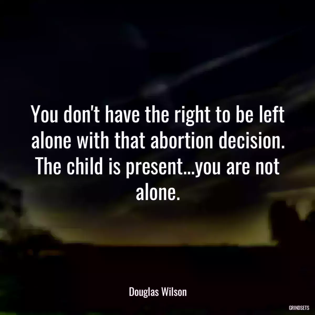 You don\'t have the right to be left alone with that abortion decision. The child is present...you are not alone.