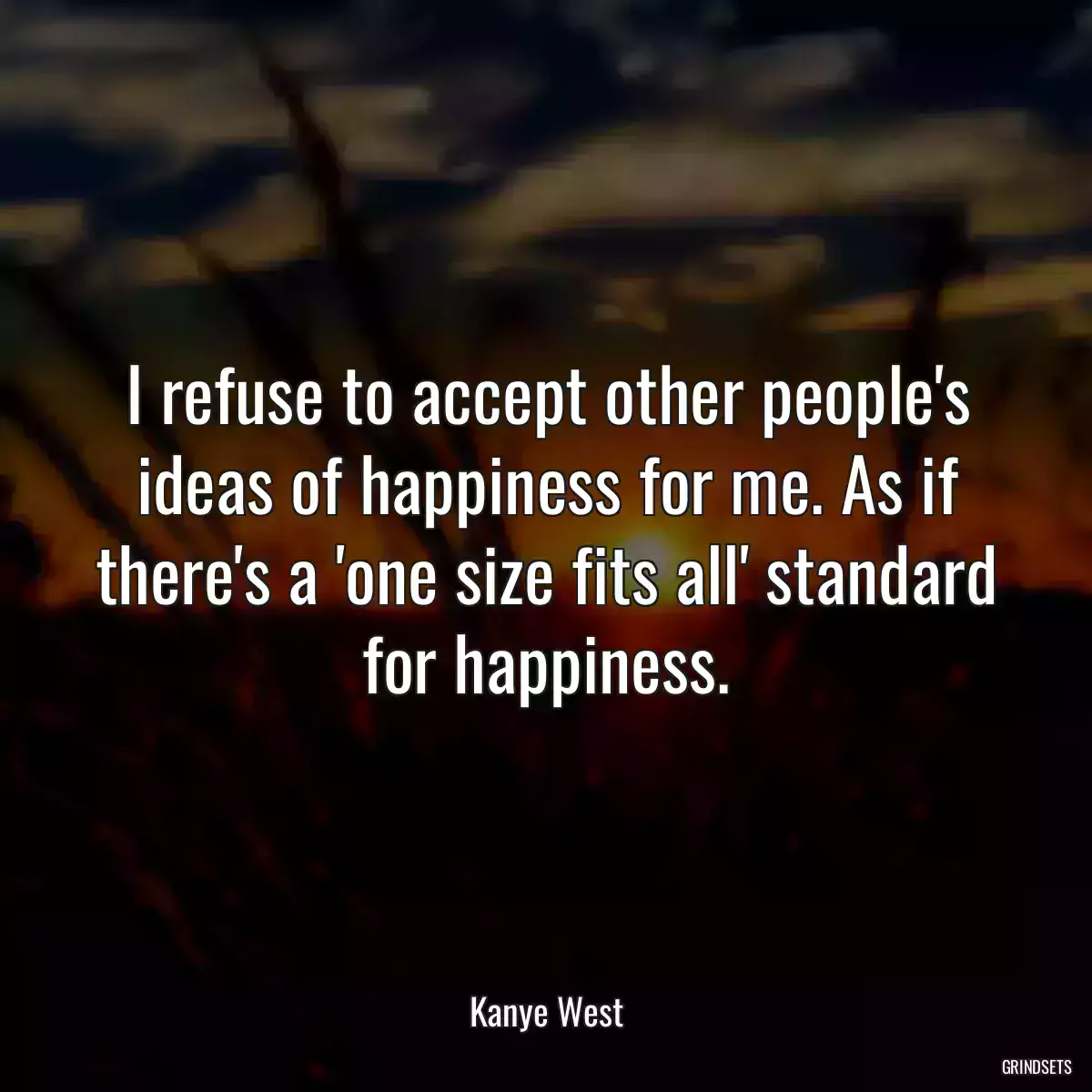 I refuse to accept other people\'s ideas of happiness for me. As if there\'s a \'one size fits all\' standard for happiness.