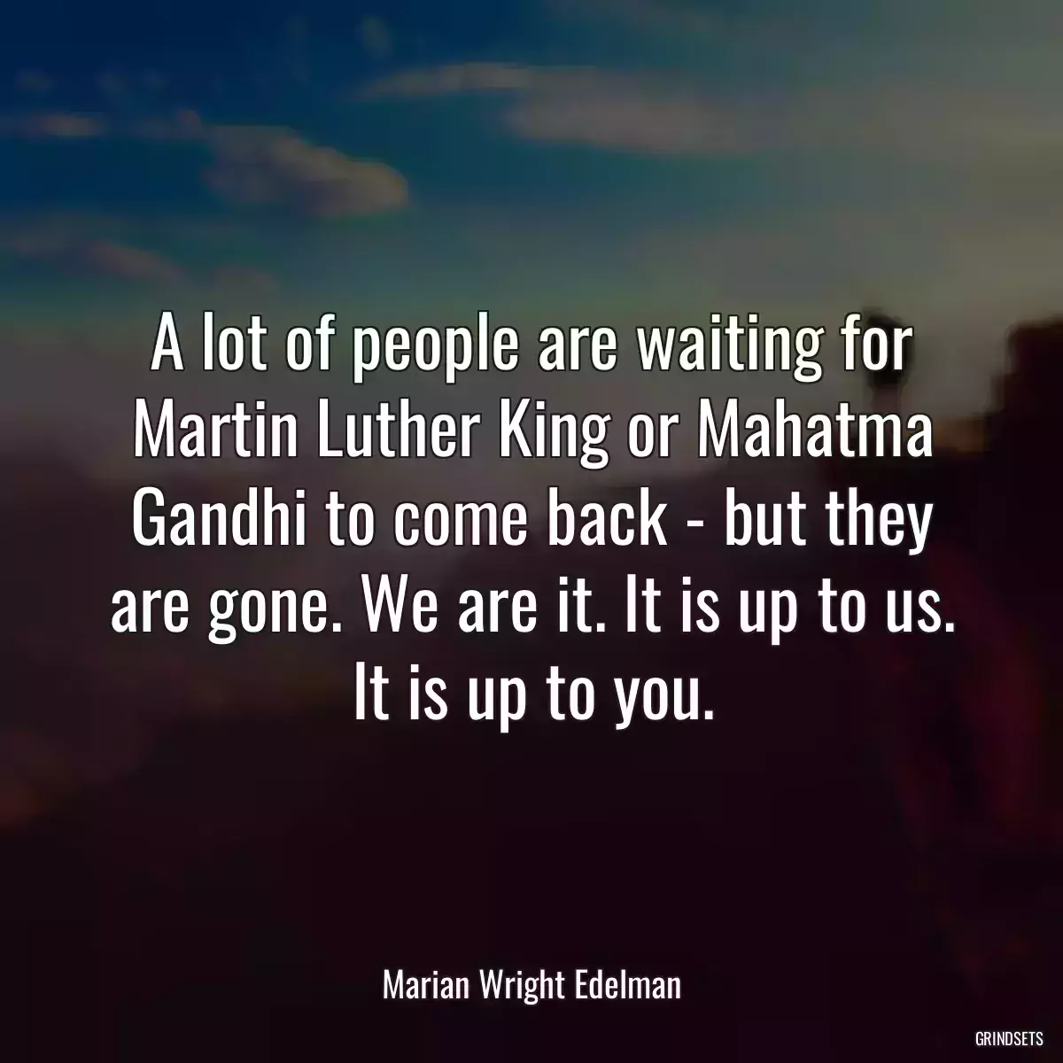 A lot of people are waiting for Martin Luther King or Mahatma Gandhi to come back - but they are gone. We are it. It is up to us. It is up to you.