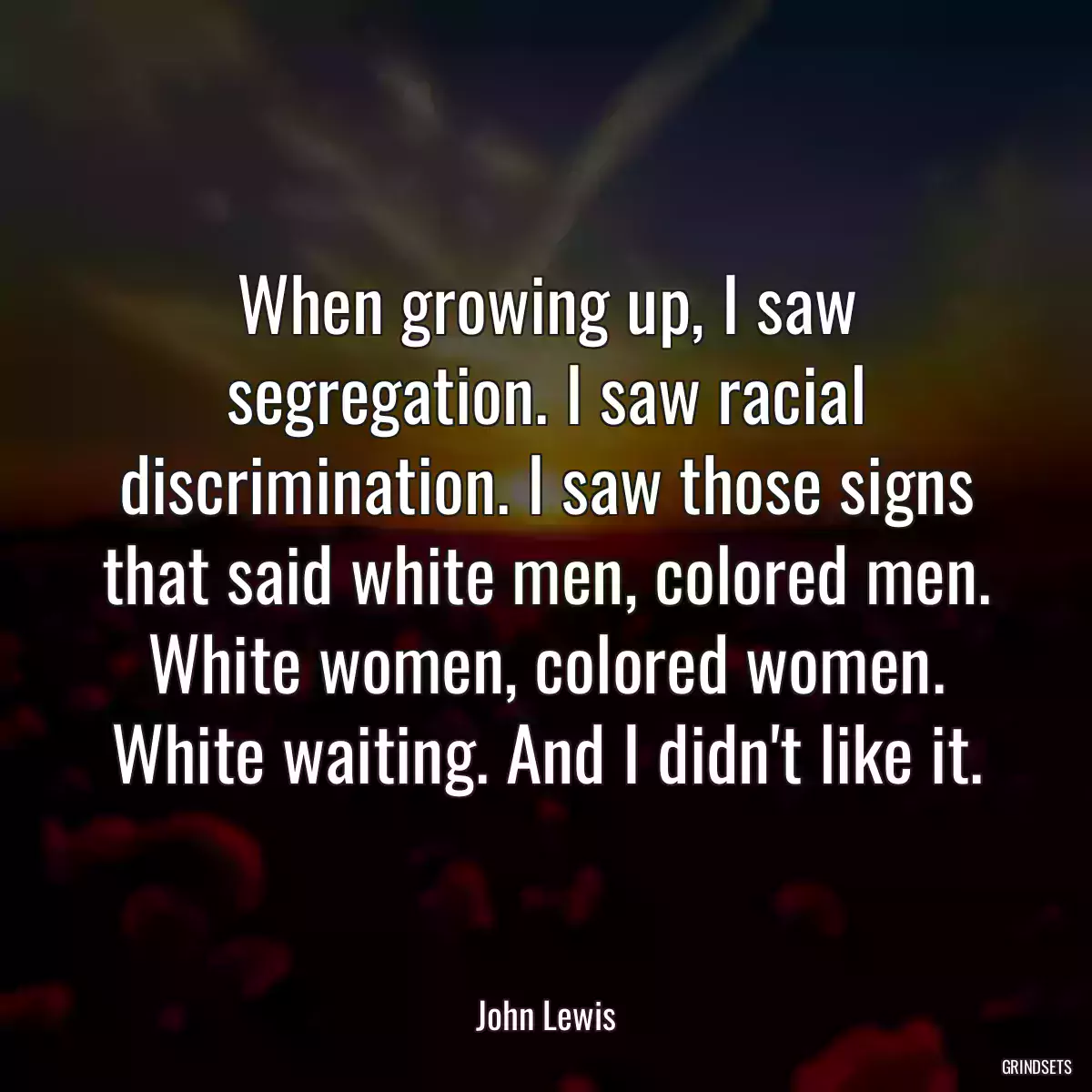 When growing up, I saw segregation. I saw racial discrimination. I saw those signs that said white men, colored men. White women, colored women. White waiting. And I didn\'t like it.