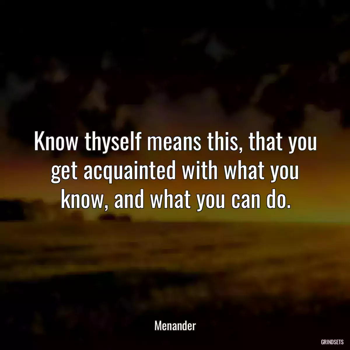 Know thyself means this, that you get acquainted with what you know, and what you can do.